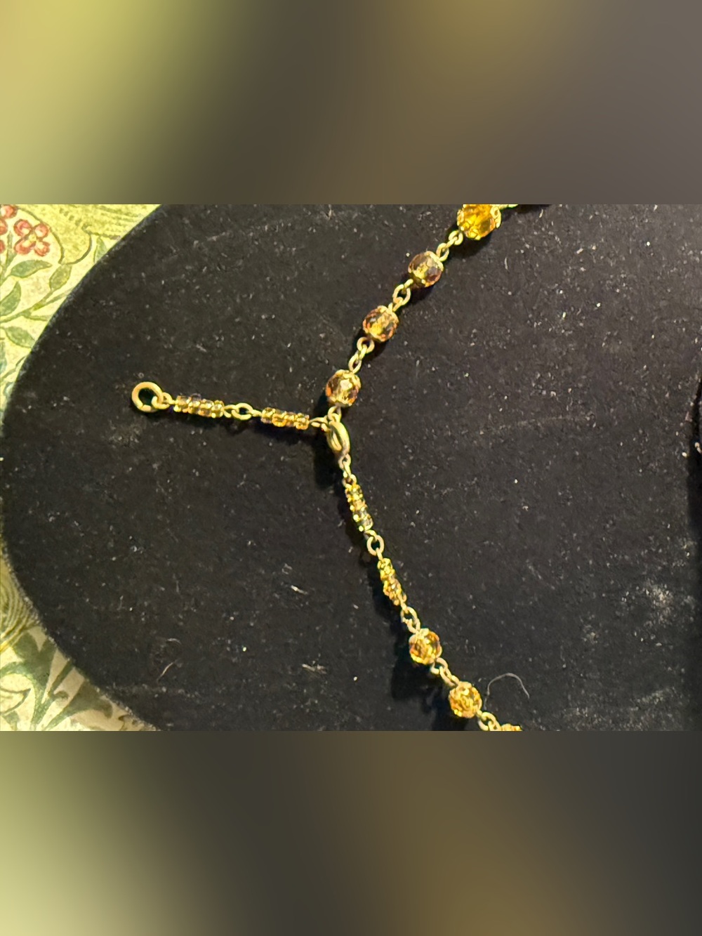 Vintage necklace -gold faceted glass -antique estate -23” long -brass Victorian - Picture 5 of 7